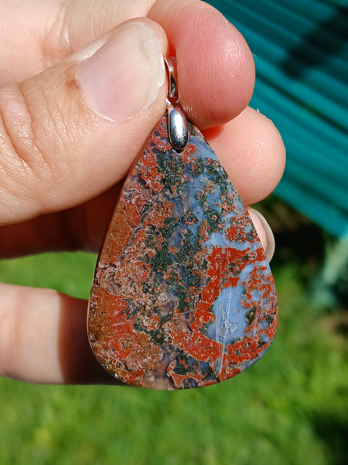 Pendentif Agate mousse rouge n°3