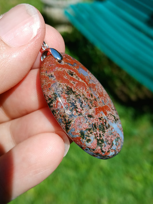 Pendentif Agate mousse rouge n°5