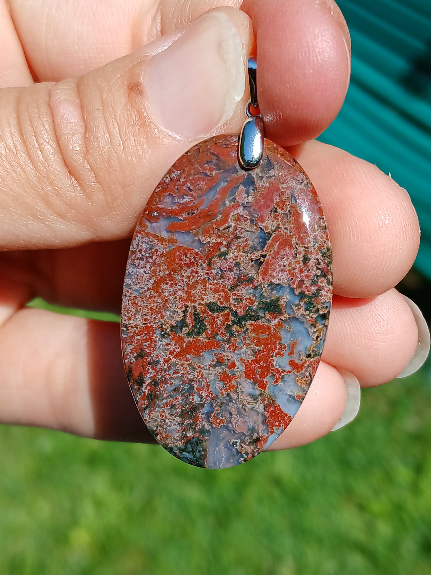Pendentif Agate mousse rouge n°5