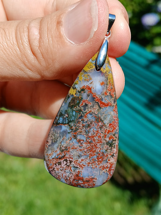 Pendentif Agate mousse rouge n°7