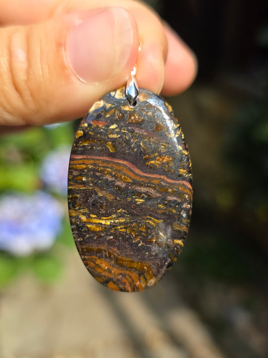 Pendentif Œil de fer (hématite, Jaspe rouge, Œil de tigre) n°2