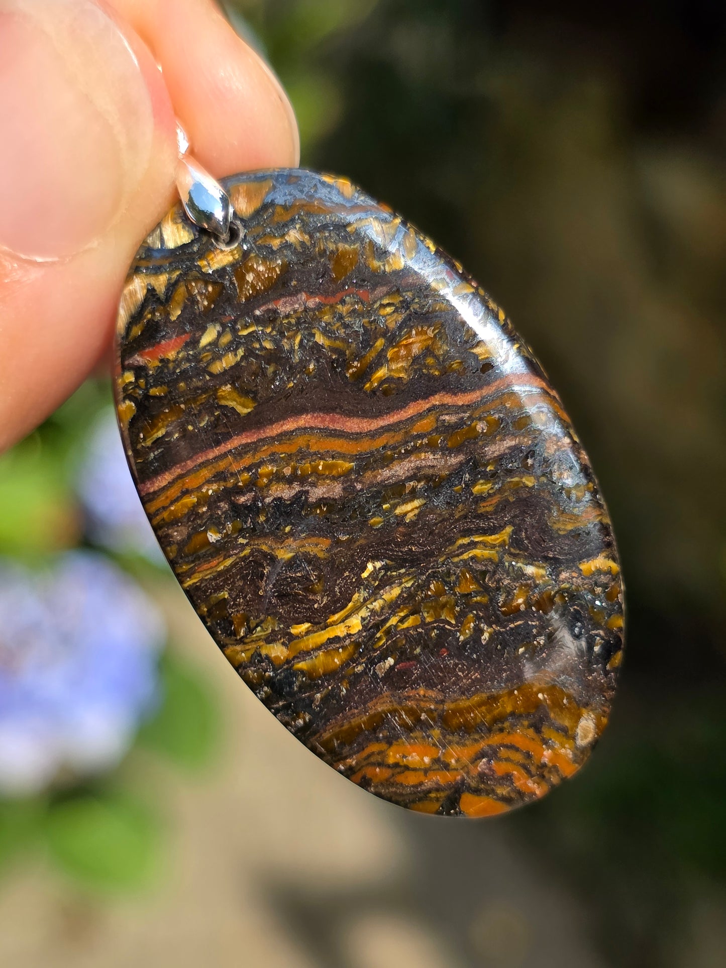 Pendentif Œil de fer (hématite, Jaspe rouge, Œil de tigre) n°2