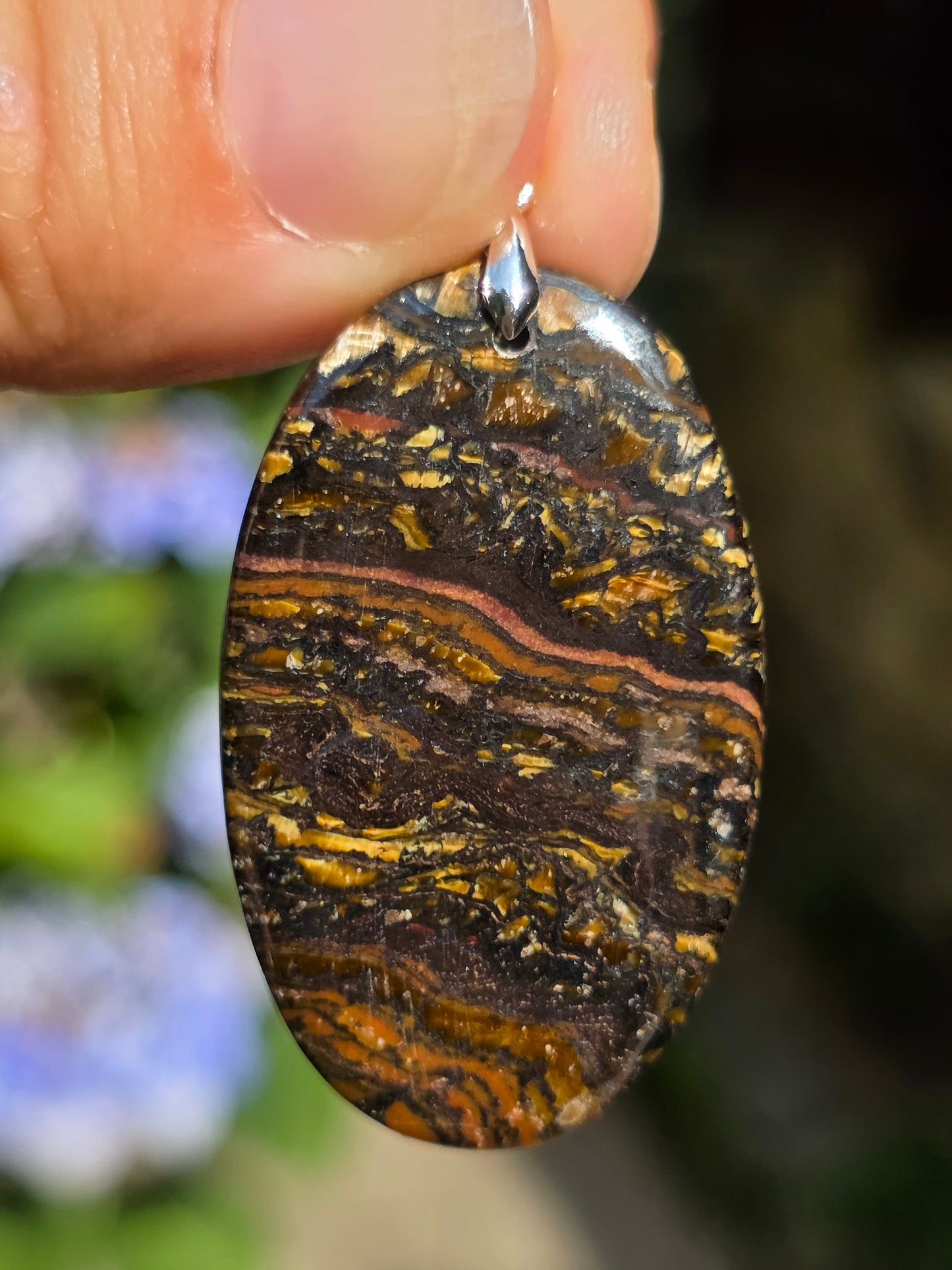 Pendentif Œil de fer (hématite, Jaspe rouge, Œil de tigre) n°2