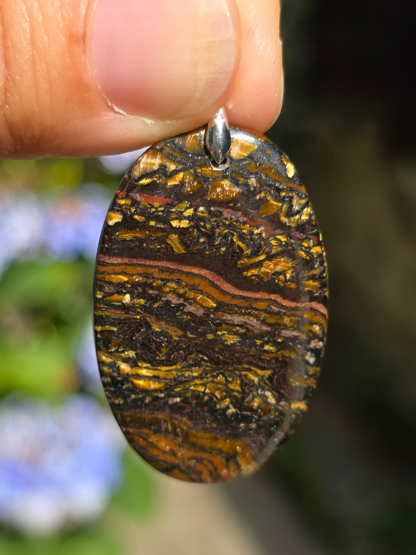Pendentif Œil de fer (hématite, Jaspe rouge, Œil de tigre) n°2
