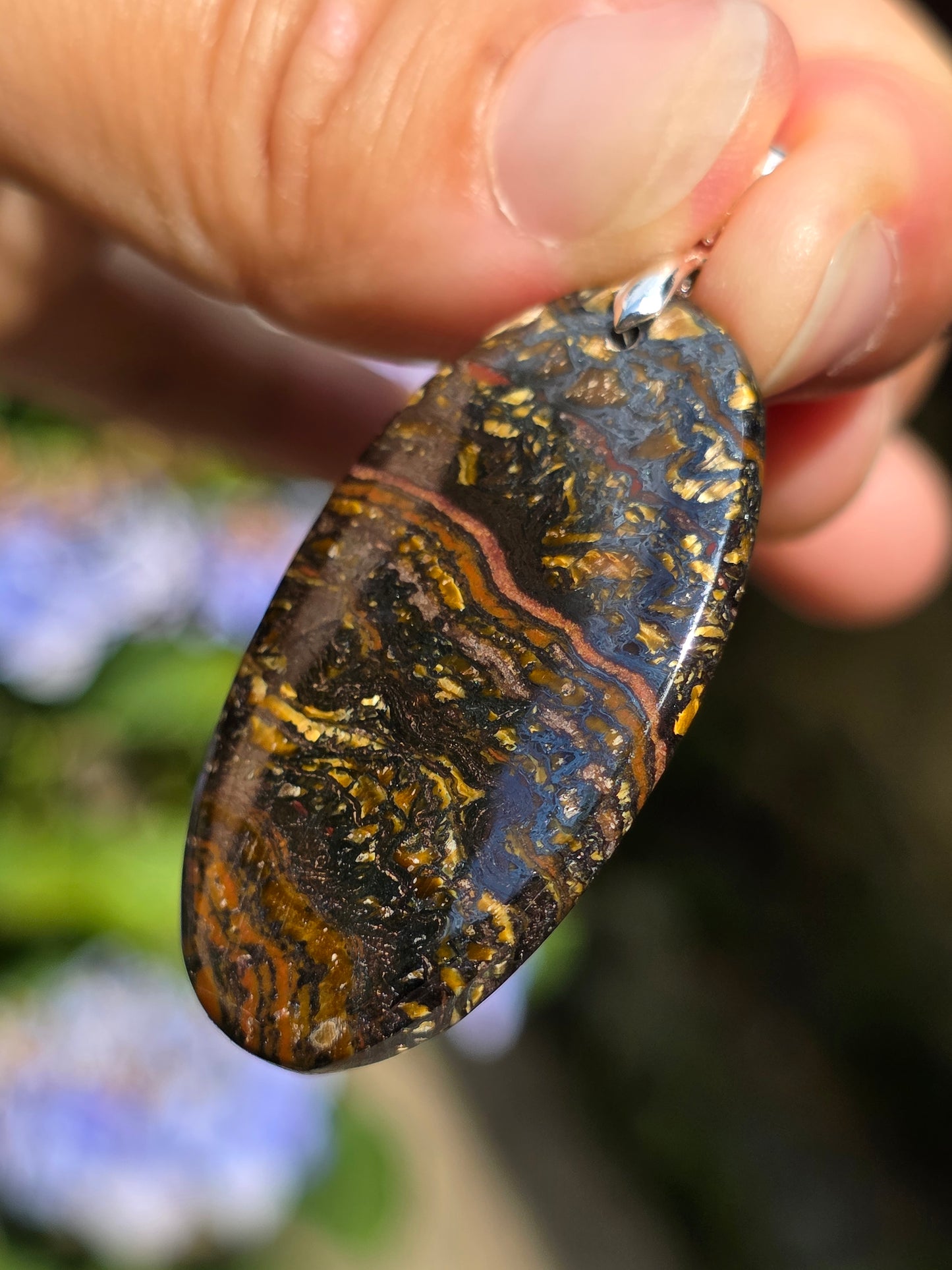 Pendentif Œil de fer (hématite, Jaspe rouge, Œil de tigre) n°2
