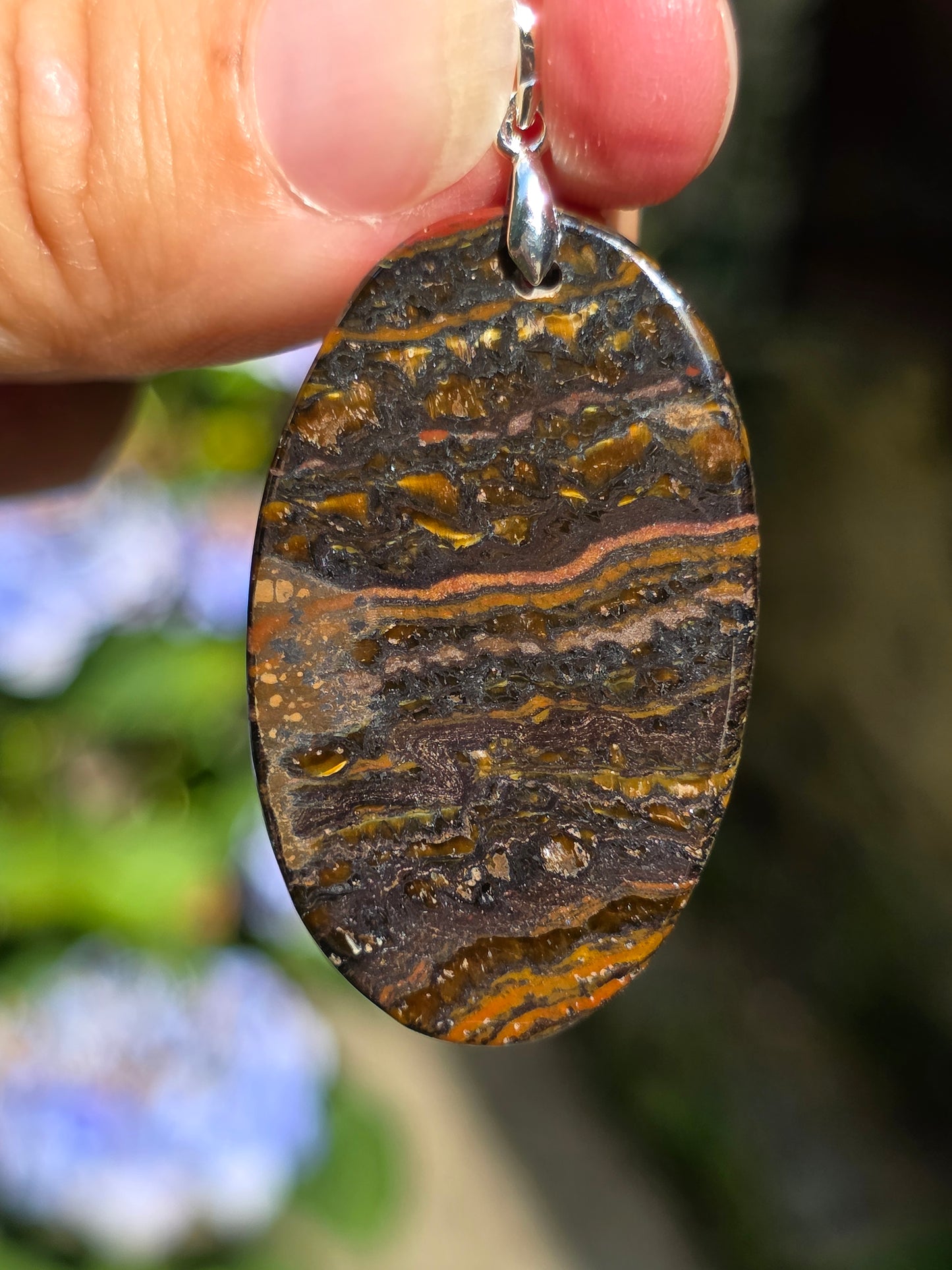 Pendentif Œil de fer (hématite, Jaspe rouge, Œil de tigre) n°2