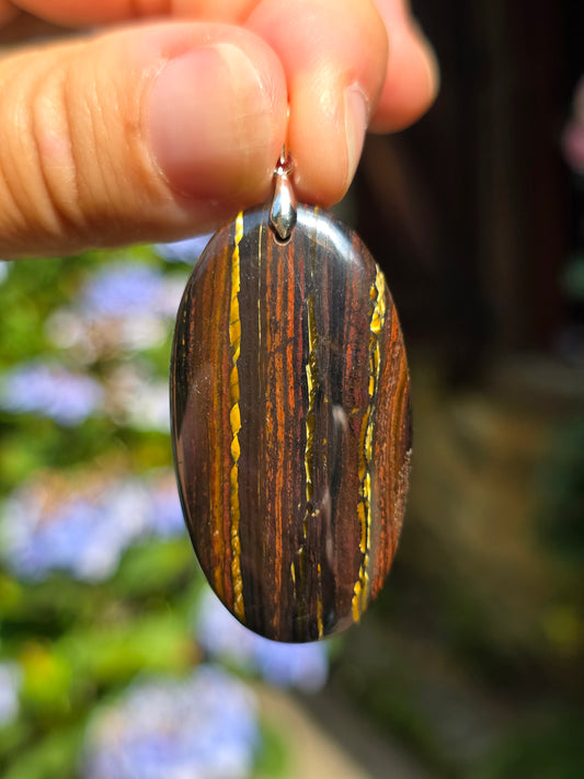 Pendentif Œil de fer (hématite, Jaspe rouge, Œil de tigre) n°3