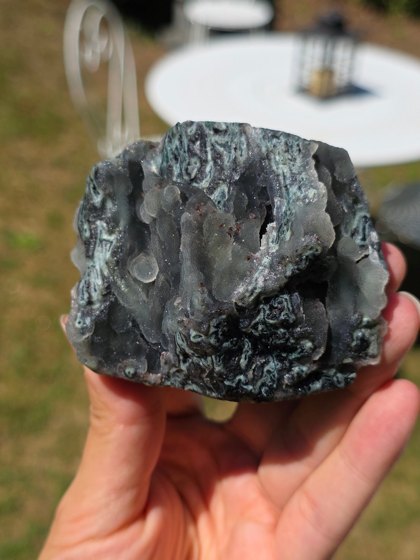 Jolie Calcédoine avec Heulandite rouge d'Inde n°60