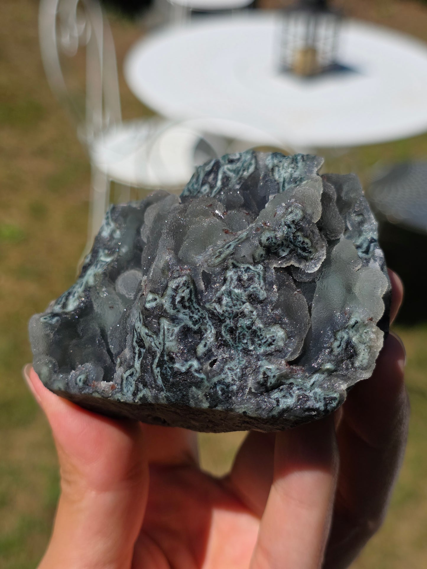 Jolie Calcédoine avec Heulandite rouge d'Inde n°60