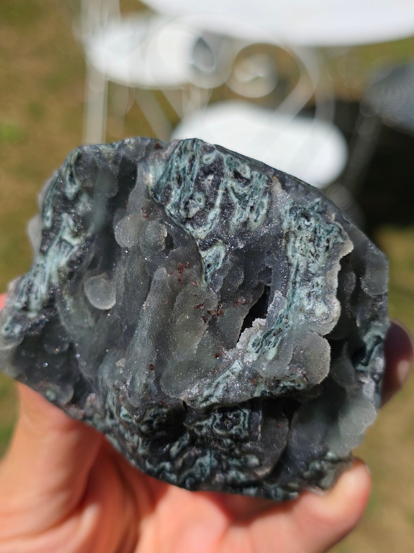 Jolie Calcédoine avec Heulandite rouge d'Inde n°60