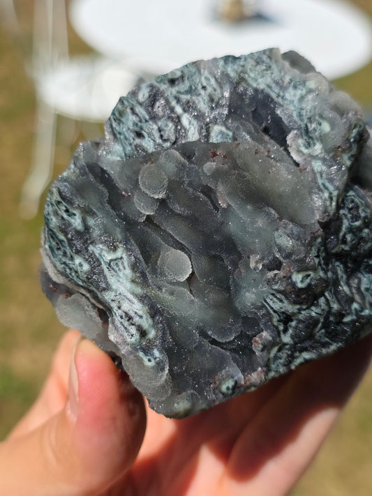 Jolie Calcédoine avec Heulandite rouge d'Inde n°60