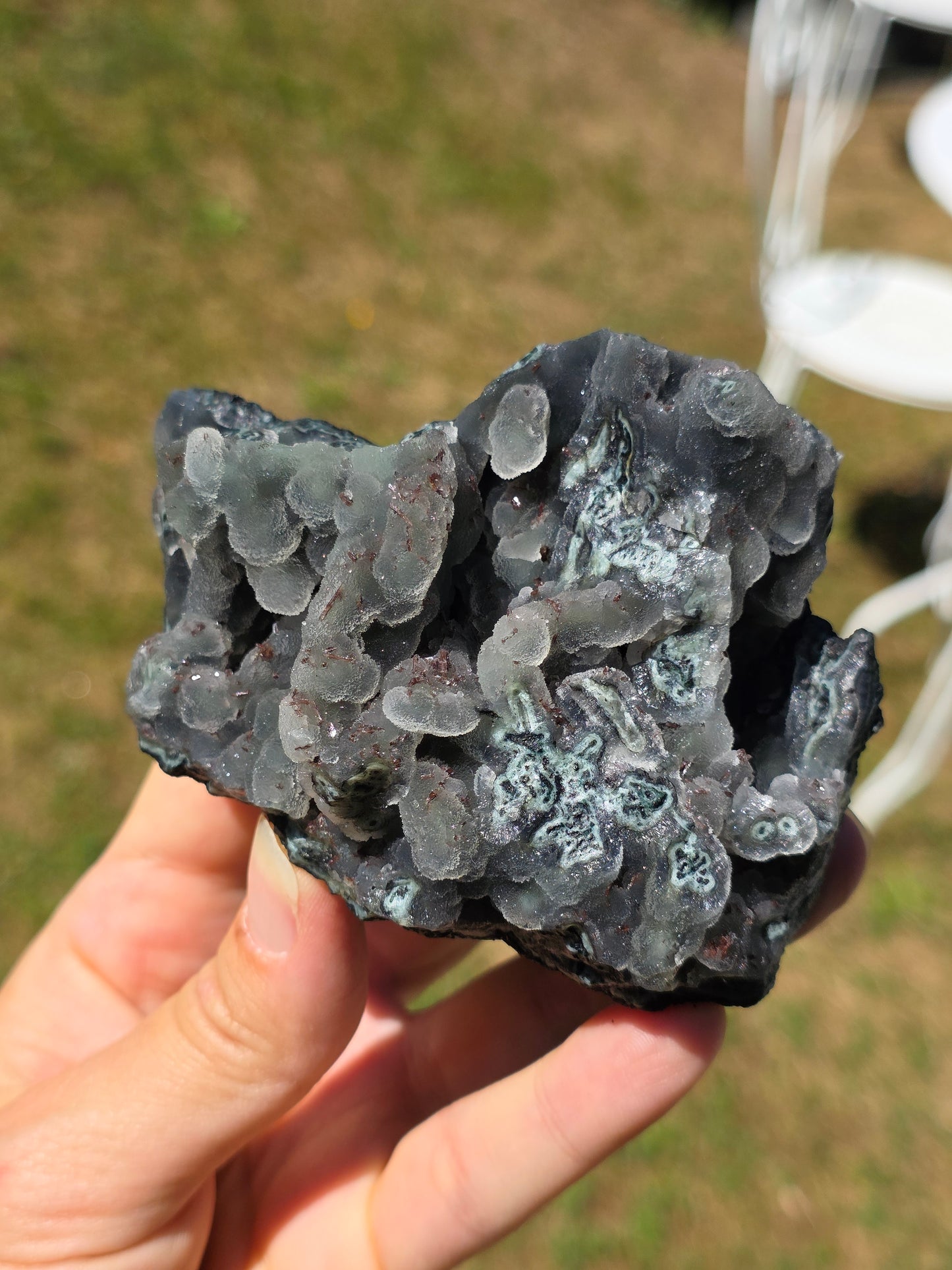 Calcédoine avec Heulandite rouge d'Inde n°63