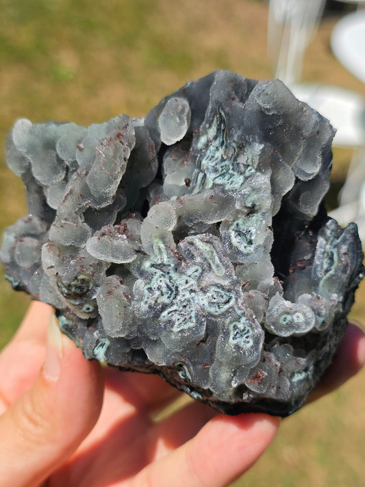 Calcédoine avec Heulandite rouge d'Inde n°63