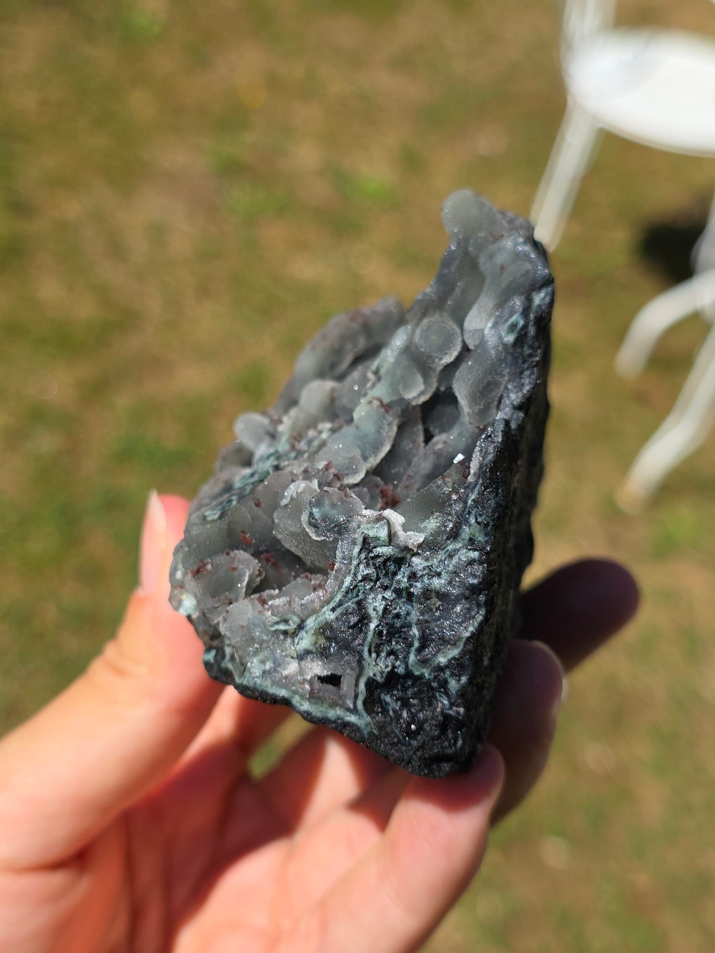 Calcédoine avec Heulandite rouge d'Inde n°63
