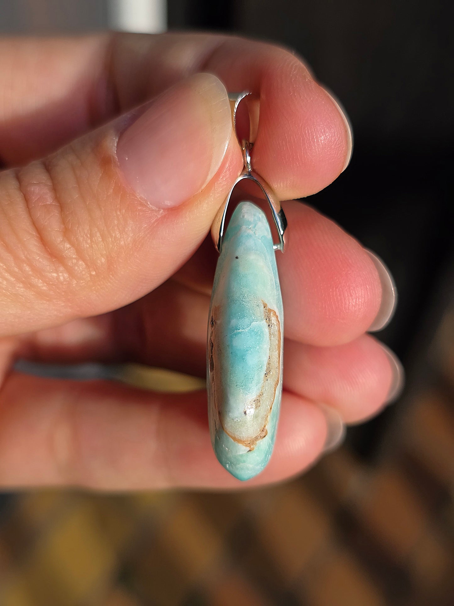 Pendentif Aragonite bleue