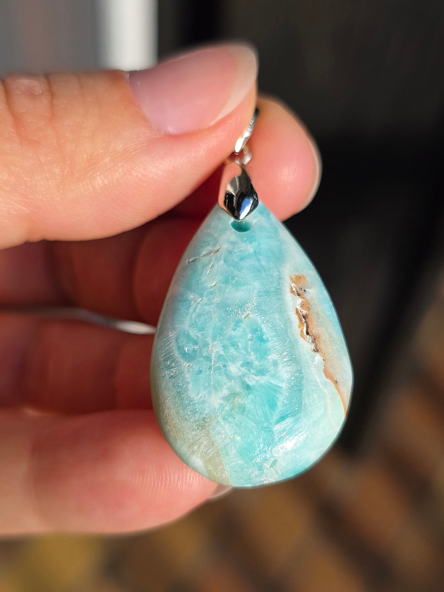 Pendentif Aragonite bleue