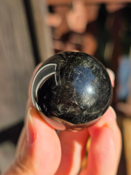 Sphère Obsidienne argentée