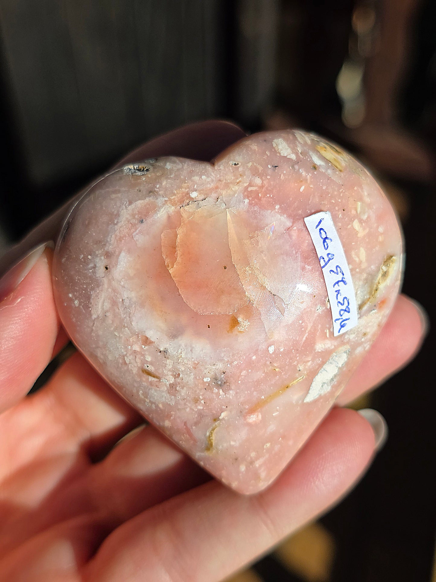 Coeur en Opale rose du Pérou