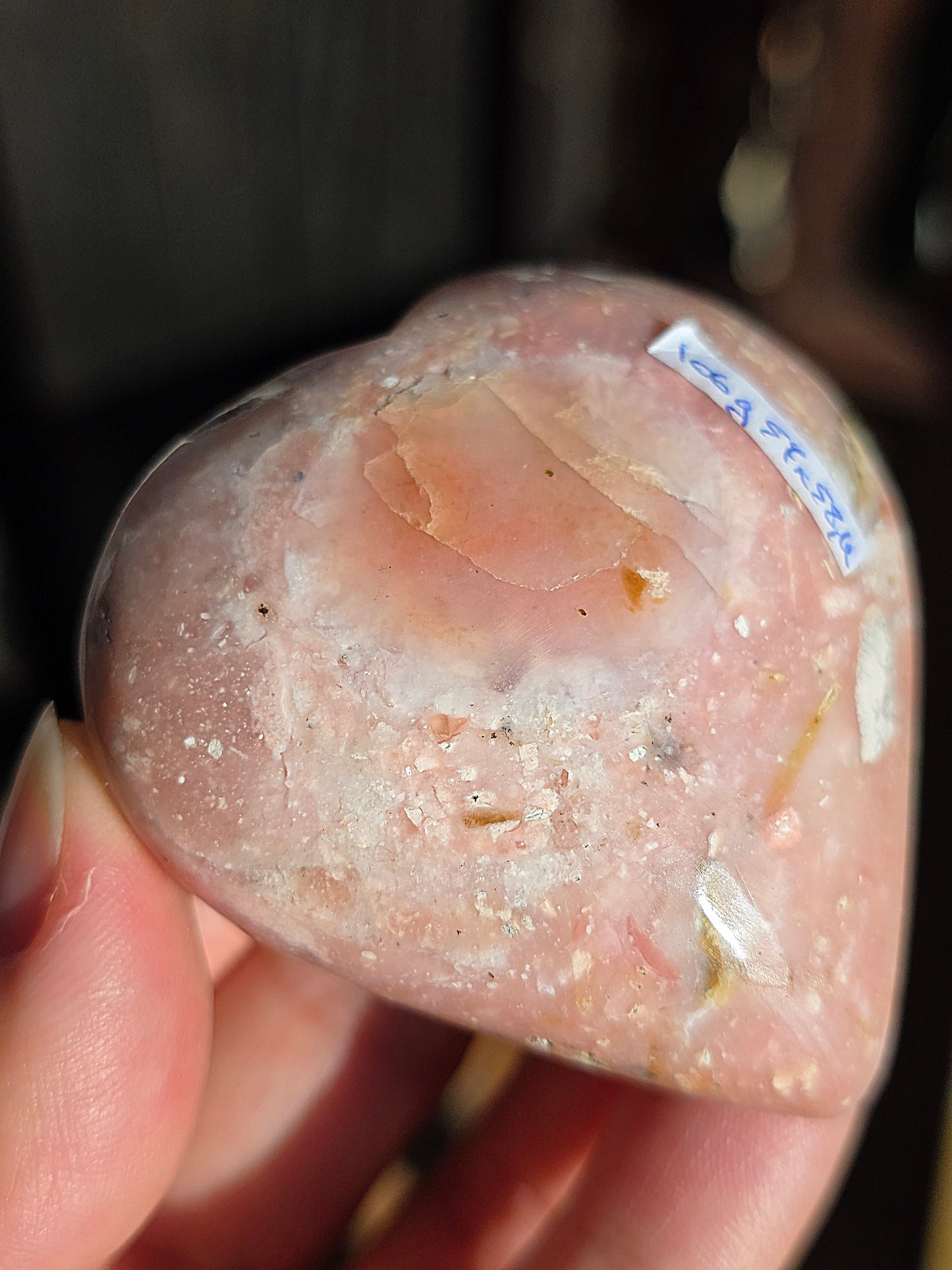 Coeur en Opale rose du Pérou