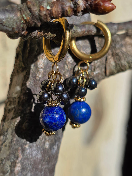 boucles d'oreilles en Lapis Lazuli, Hématite et acier inoxydable