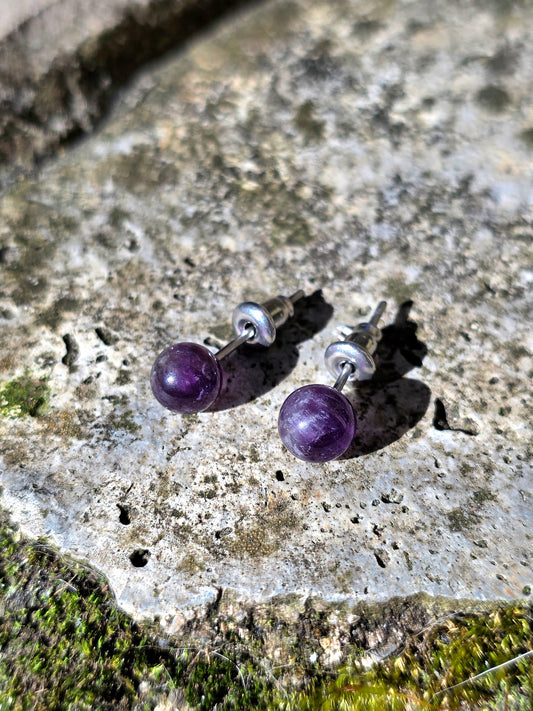 boucles d'oreilles en Améthyste et acier inoxydable