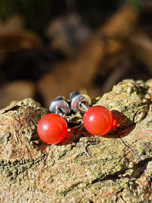 boucles d'oreilles en Cornaline et acier inoxydable