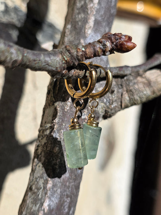 boucles d'oreilles en Prehnite et acier inoxydable