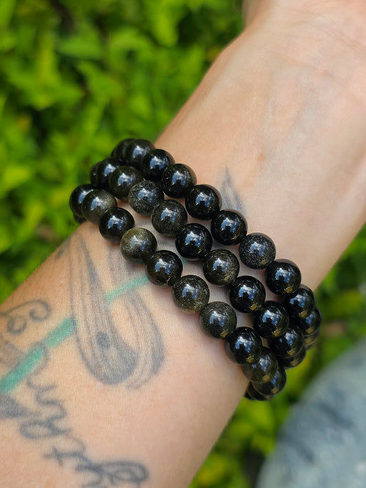 Bracelet Obsidienne dorée
