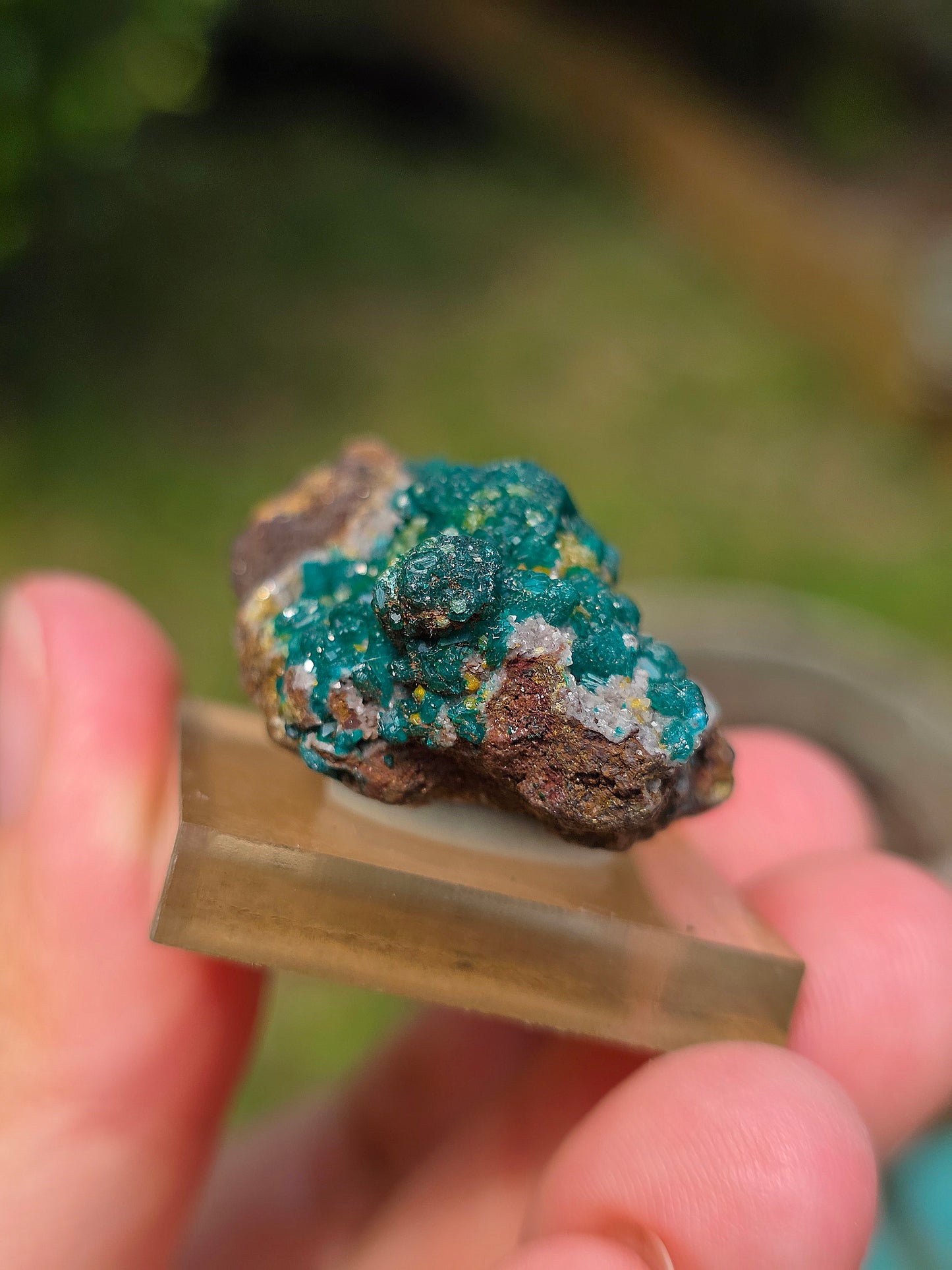 dioptase brut du Congo avec inclusions de Wulfénite et Mimétite