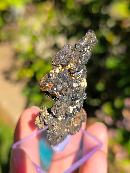 Jolie Pyrite du Pibeste sur son socle en verre.