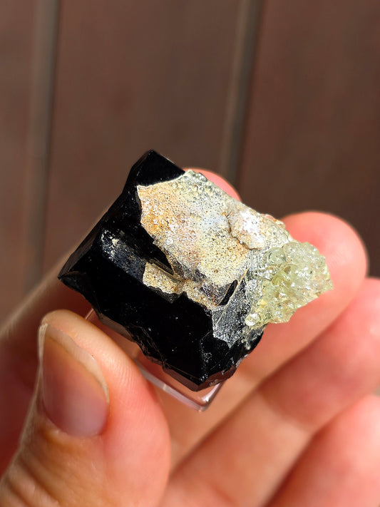 Opale Hyalite sur Tourmaline noire d'Erongo