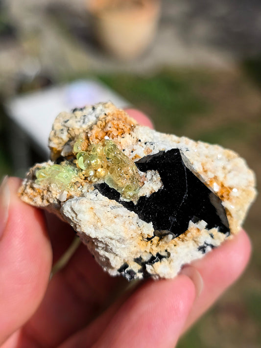 Opale Hyalite sur Tourmaline noire d'Erongo B