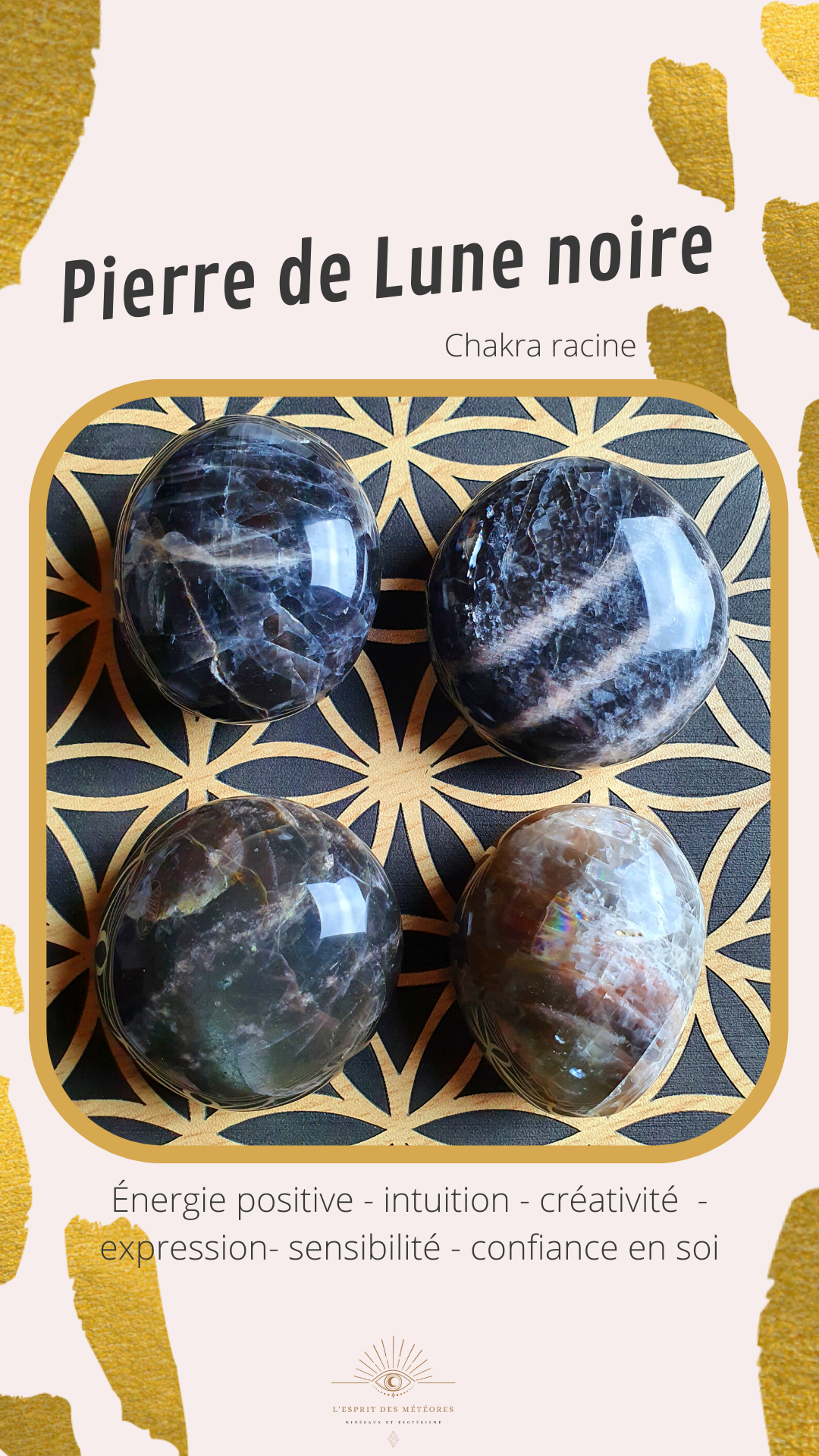 Sphère Pierre de Lune noire et orange B