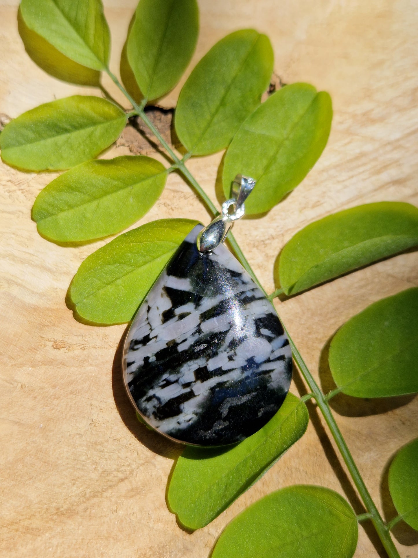 Pendentif goutte Gabbro rubanée