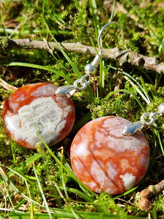 Boucles d'oreilles rondes Agate rouge