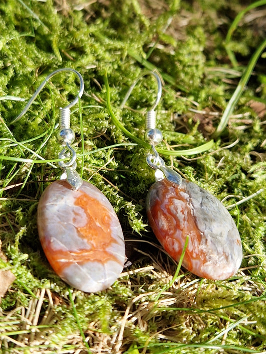 Boucles d'oreilles ovales Agate rouge