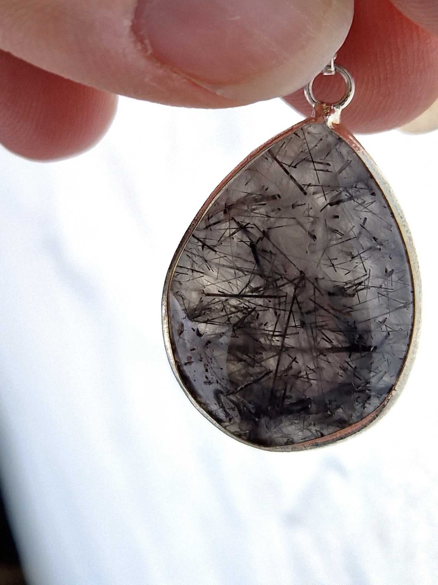 Pendentif goutte quartz tourmaline