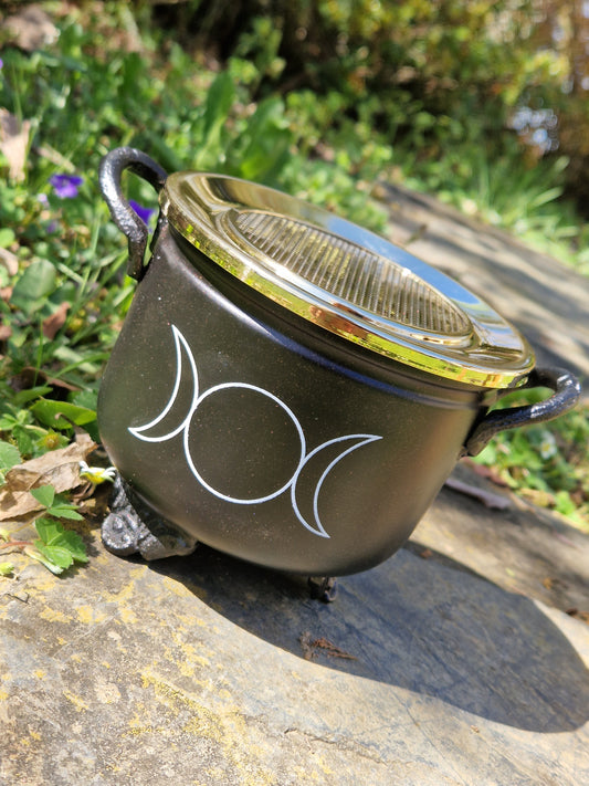 Brûle parfums Chaudron triple Lune métal