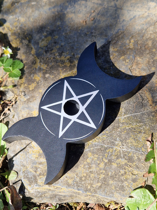 Porte encens/bougeoir triple lune et pentagramme