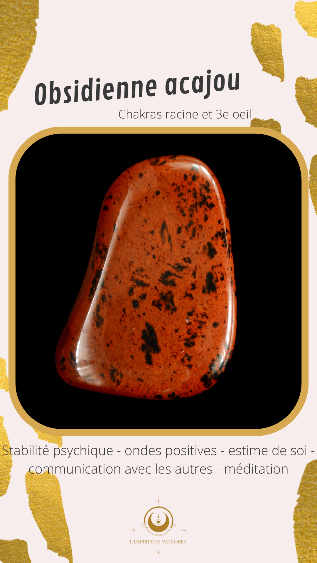 Galet plat obsidienne acajou