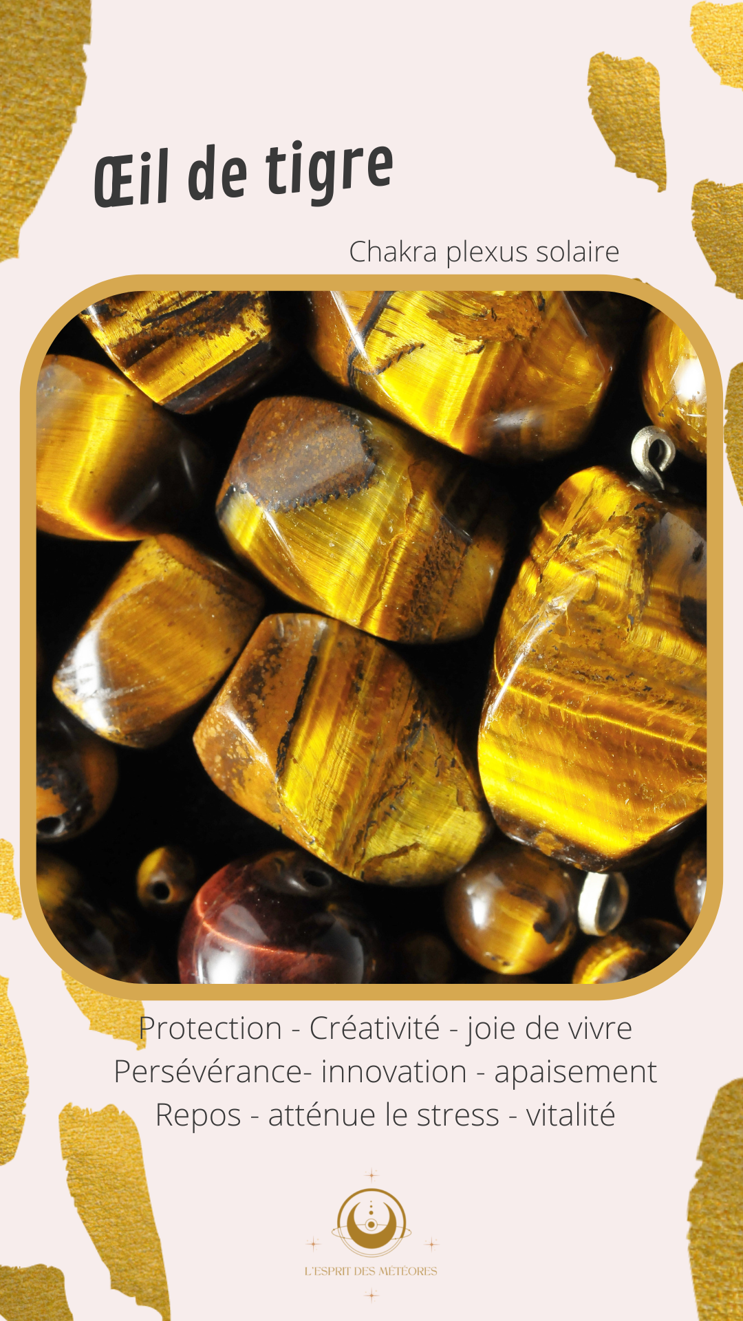 Pierre roulée Œil de tigre inclusions hématite
