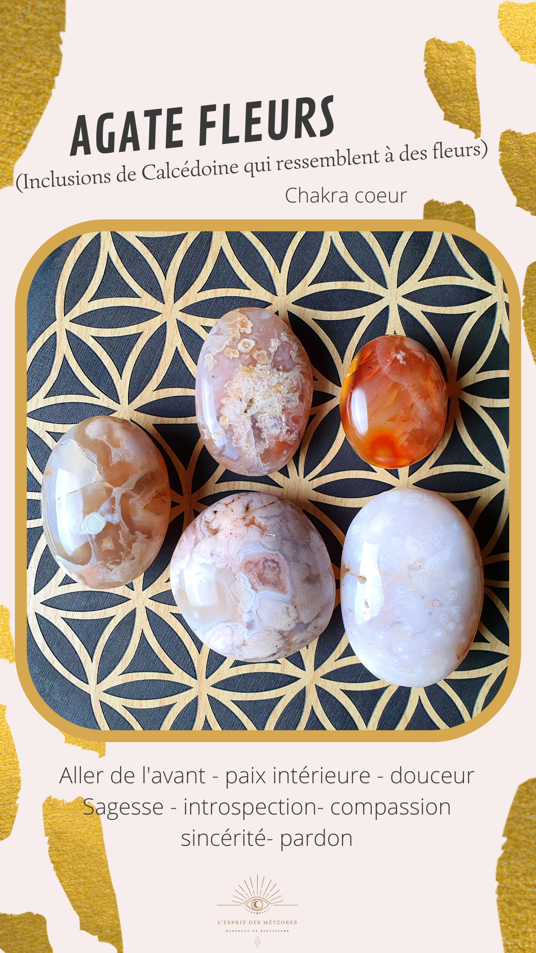 Bracelet Pierre de lune et Agate flleurs