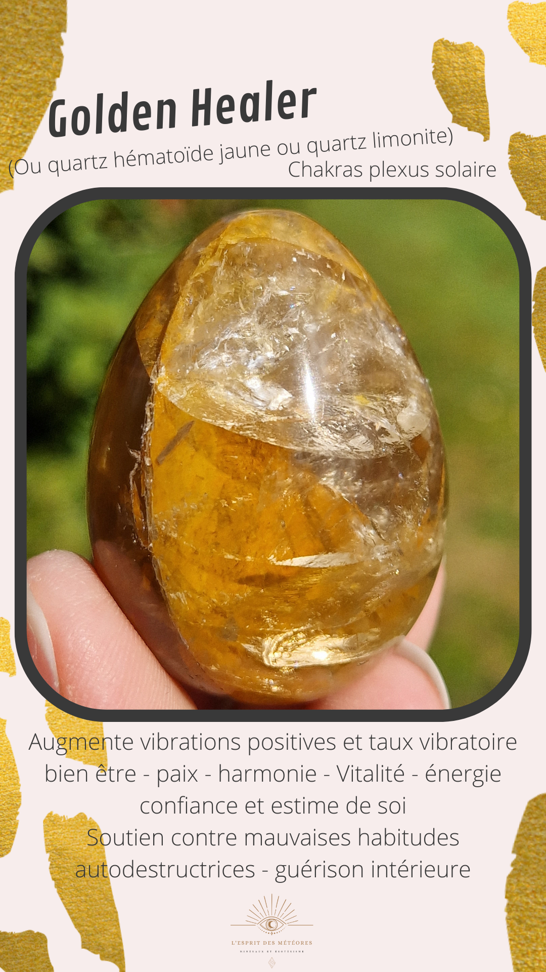 Pendentif en Quartz hématoïde jaune (golden healer) GH1