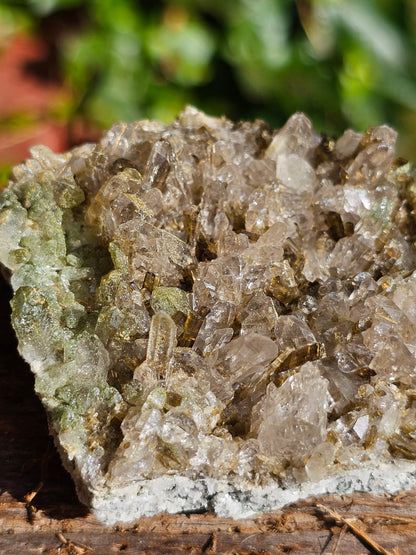 Druse Quartz fumé des Pyrénées avec épidote