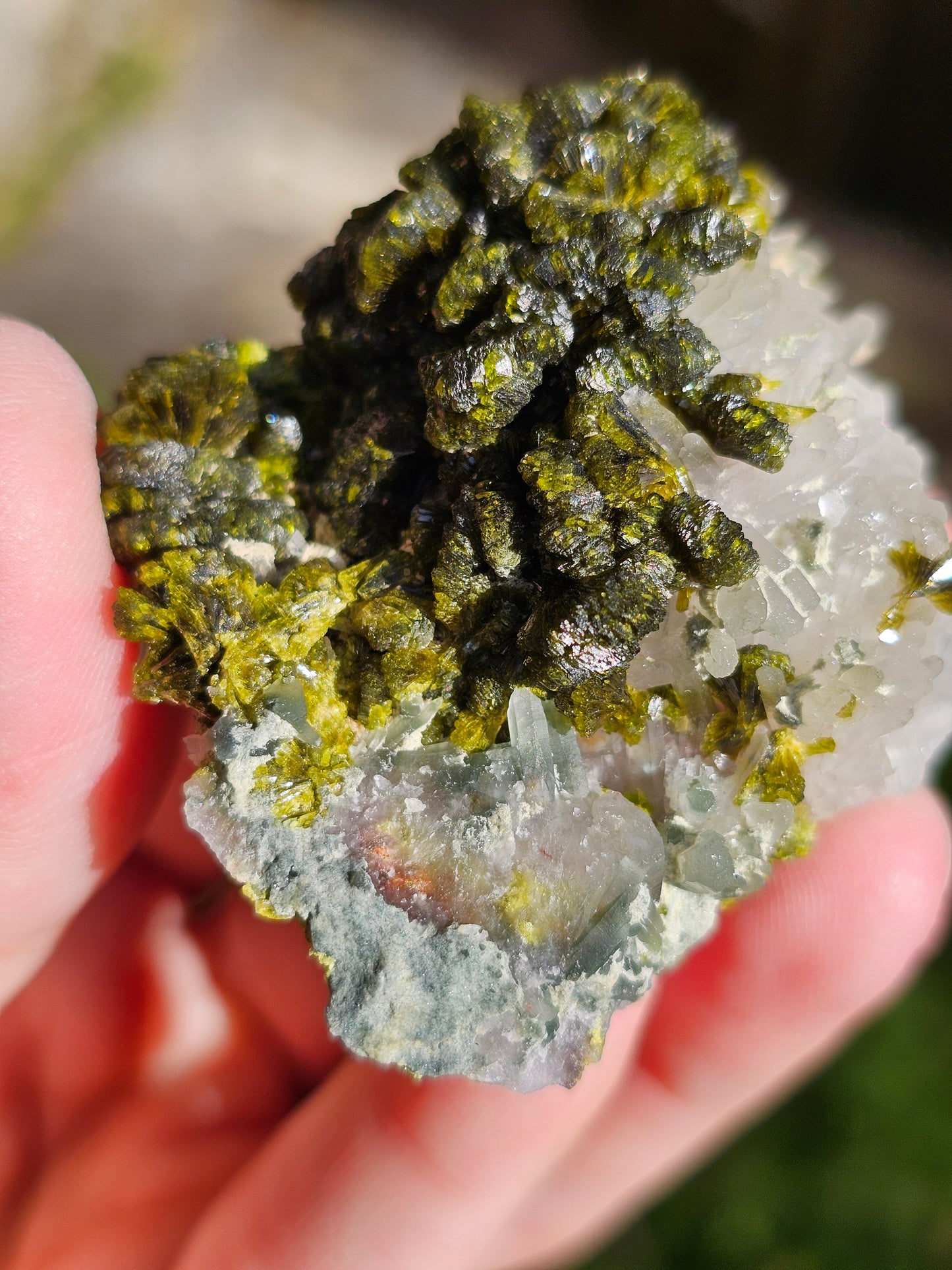 Epidote sur Quartz avec Prehnite E4