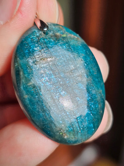 Pendentif en Apatite bleue chatoyante n°9