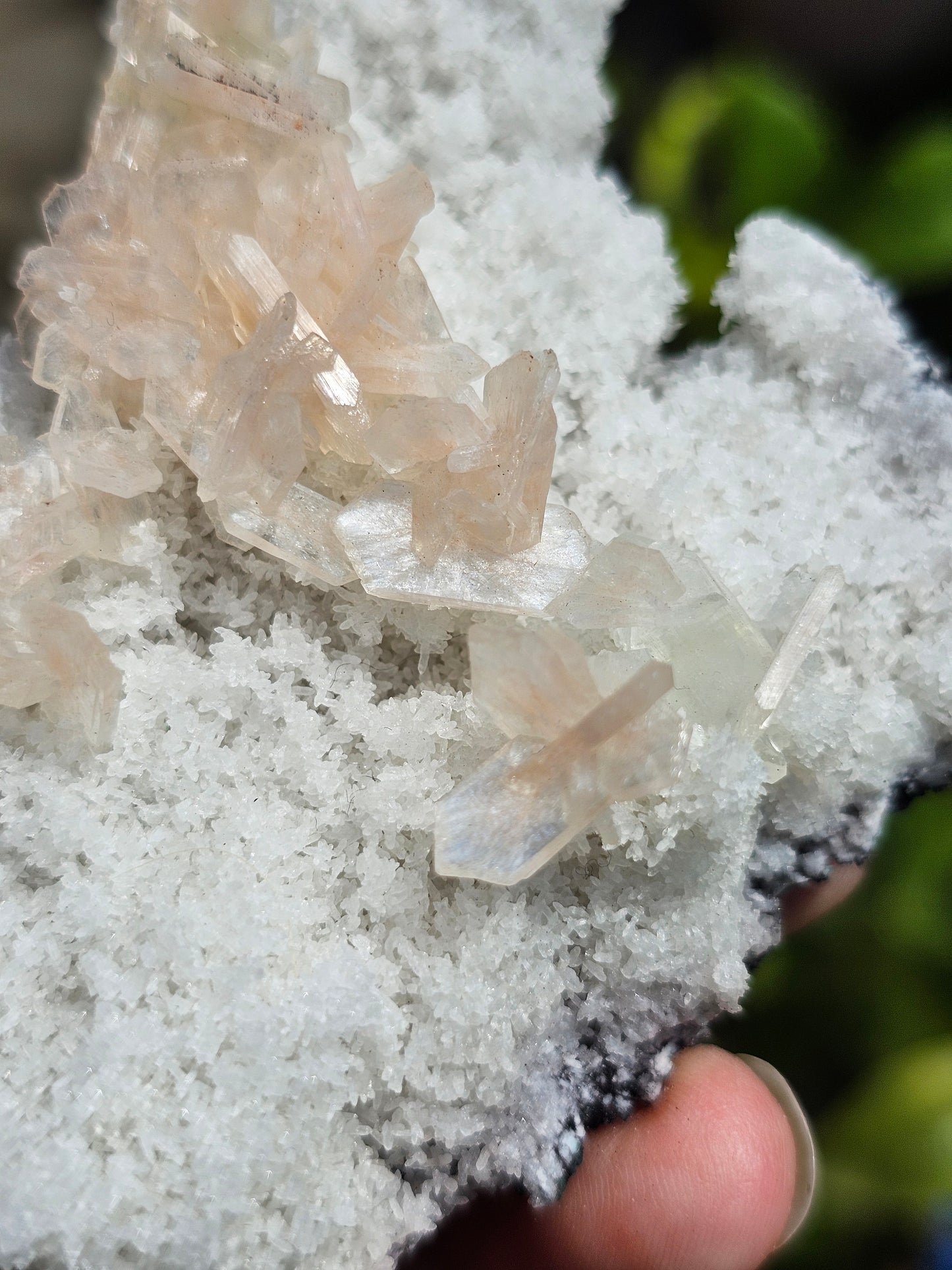 Apophyllite, apophyllite verte, stilbite sur Calcédoine blanche K