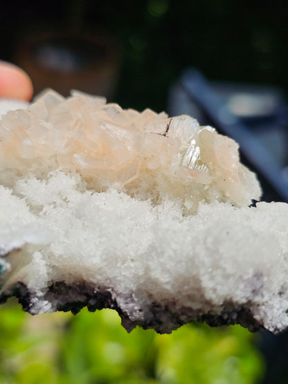 Apophyllite, apophyllite verte, stilbite sur Calcédoine blanche K