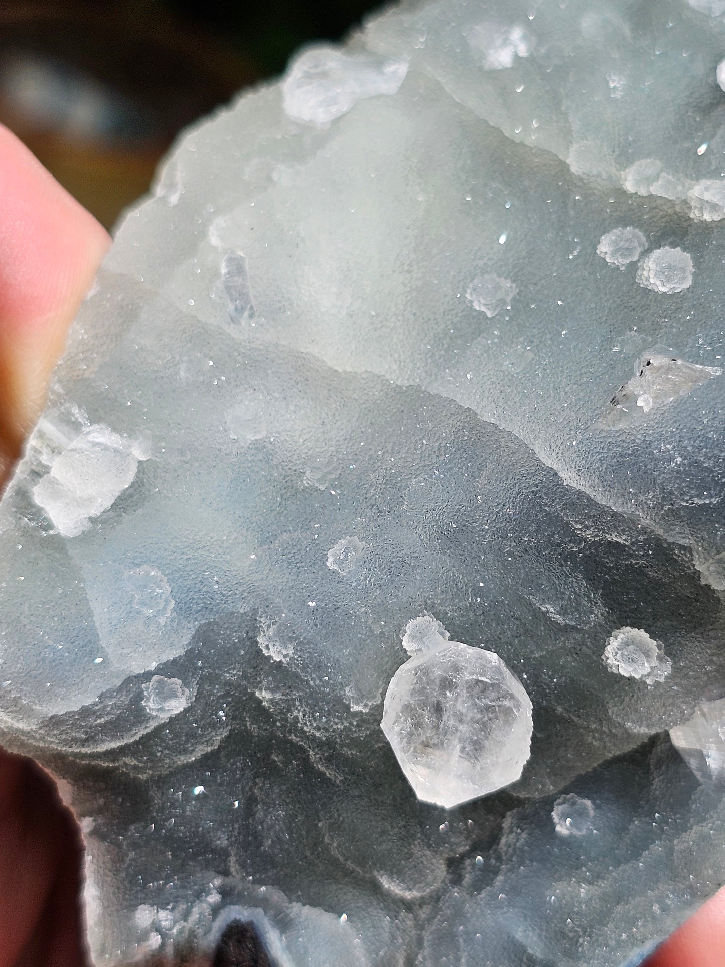 Apophyllite et Stilbite sur Calcédoine bleue AC7