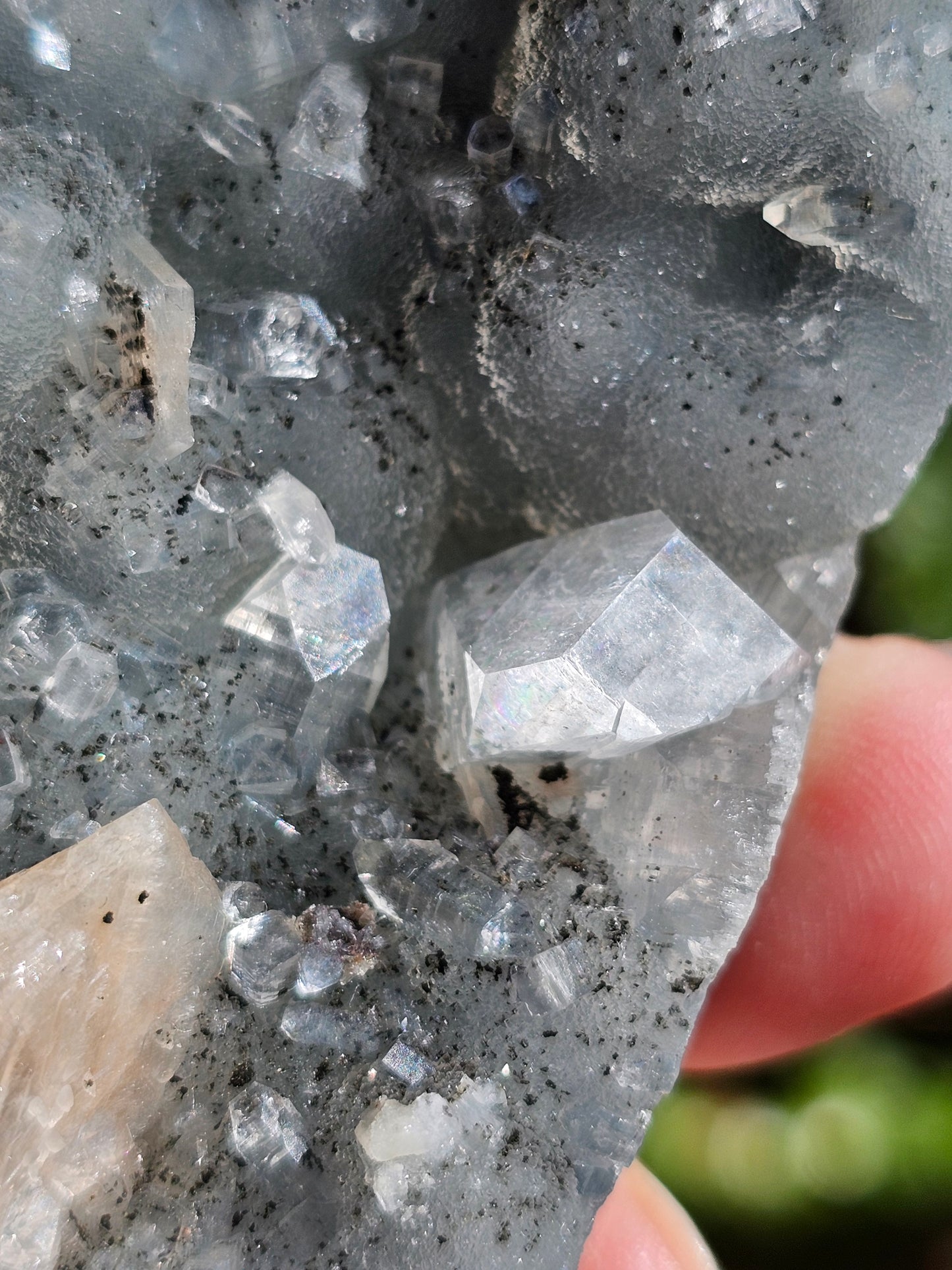 Apophyllite et Stilbite sur Calcédoine bleue AC18